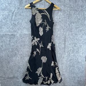 Rene Derhy Dress Medium Black Floral 90s Dark Romantic Elegant Rachel Friends